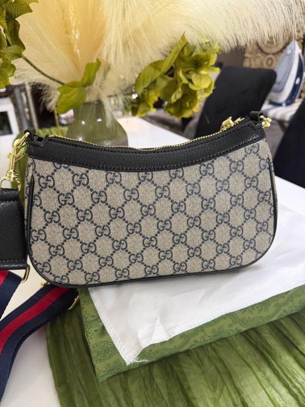 Monogram Canvas Mini Shoulder Bag Gold Hardware Chain Strap Y2K Vintage Style - Picture 2 of 6